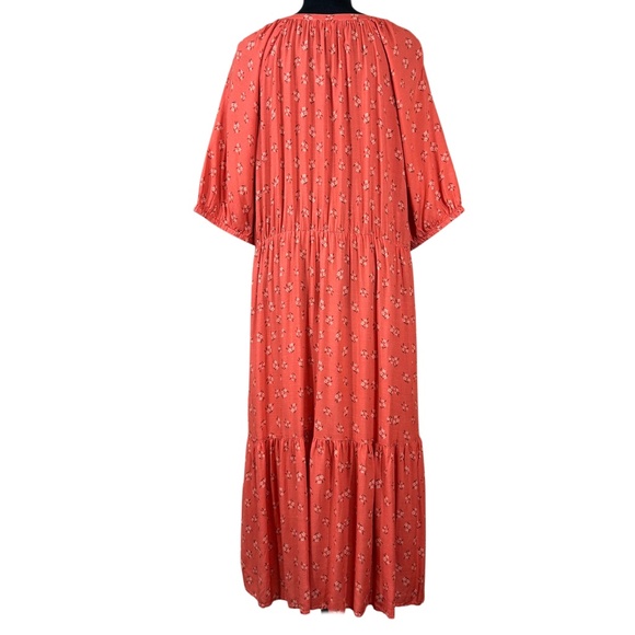 Beachlunchlounge Orange Floral Cottagecore Tiered Peasant Dress Size XL - Picture 3 of 10